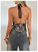 BEAUDRM Women's Lace Going Out Tops Sexy Polka Dots Elegant Halter Tops Y2k Tie Backless Sleeveless Fitted Party Club Outfits Black Small