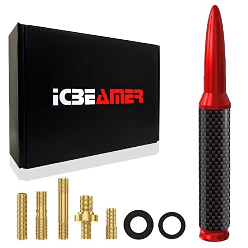 ICBEAMER 50 Cal Carbon Fiber Bullet Antenna Replacement, Red | Universal Fit…