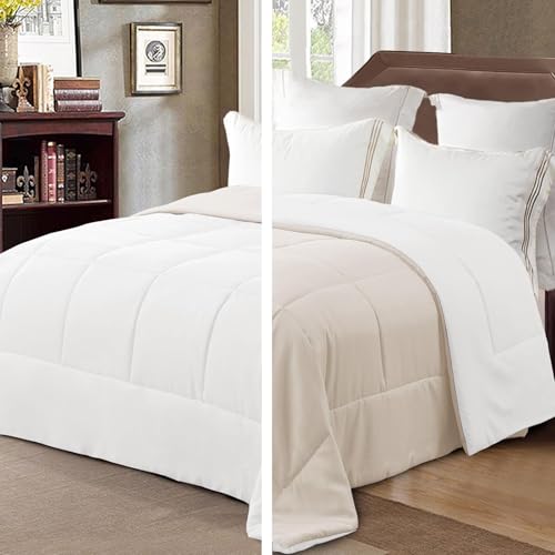 Exclusivo Mezcla Edredón para Cama 135/150, Edredón Nórdico Suave, Reversible y Transpirable, 220 gr/m² en Microfibra, Adecuado para Verano, Beige/Blanco (220 x 230 cm)