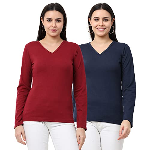 Image of Wafaa Women's Cotton Plain V Neck Full Sleeve T-Shirt