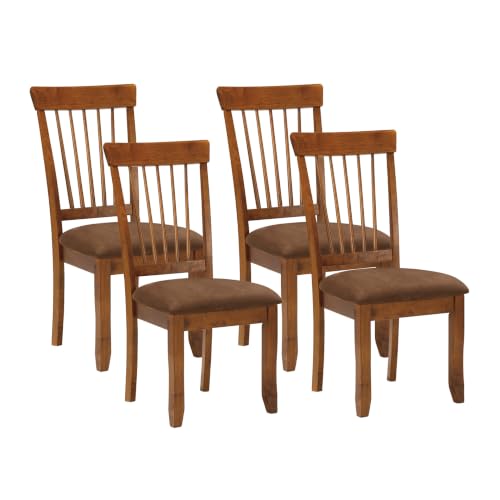 Image of Signature Design by Ashley Haddigan Dining Chairs Set of 4, Cushioned Rake Back Side Chairs, Faux Leather Upholstered Wood Frame, for Kitchen, Dark Brown