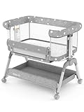 Bassinet Bedside Sleeper, Baby Crib with Mattress and Adjustable Height & Upgraded Wheels, All Mesh Portable Bassinet, Baby Bed for Newborn