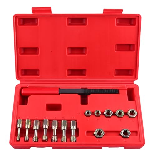 LEONTOOL 15 Pieces Metric Thread Chaser Set, M6 M8 M10 M12 Thread Restorer Tool Includes 7 Taps 7 Dies 1 Thread File, Universal Thread Cleaner Tool Thread Rethreading Repair Kit for Damaged Thread