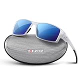 RIVBOS Polarized Sports Sunglasses Driving Glasses Shades for Men Women Tortoiseshell Frame for Cycling Baseball RBS861 (RBS861-Matte white blue lens)