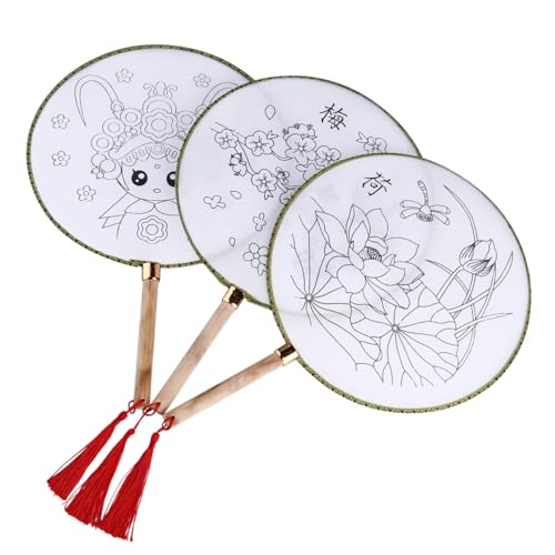 Abanicos de seda para pintar con dibujos de loto y actividades de manualidades infantiles