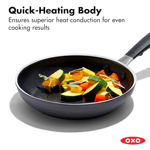 Image of OXO 8 inch Non-Stick Every Day Frying Pan, BPA-Free Comfort Grip Silicone Handle, Dishwasher & Oven Safe, PFAS-Free Ceramic Skillet, Black