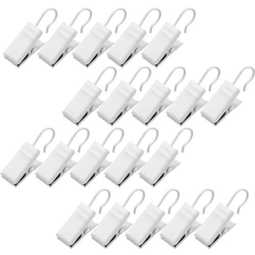 20 Pack Small Heavy-Duty Hook Clip Set Metal Curtain Hangers Clips for Clip Photo Home Decoration Art Craft Display (White)