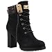 Produktbild Damen Schnürstiefeletten Stiefeletten Worker Boots Wildleder-OptikHalbhohe Stiefel Schnürer Wildleder-Optik Schuhe 122662 Schwarz 36 Flandell