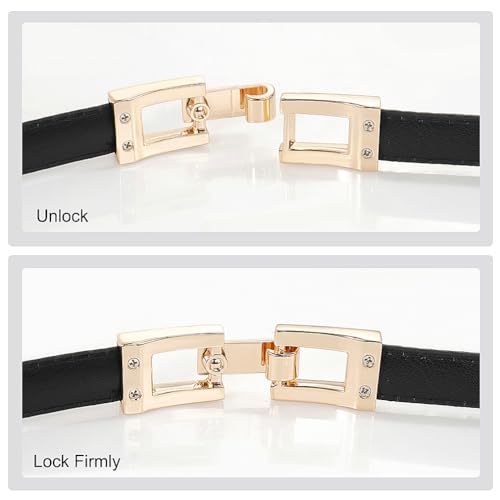 Glamorstar Skinny Belts for Women Thin PU Leather Waist Belt with Gold Buckle for Dresses4