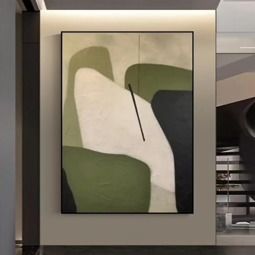 JACBON Cuadro abstracto geométrico grande, beige y verde, arte de...