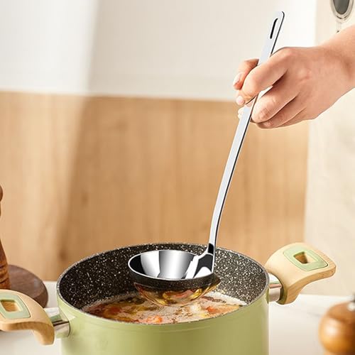 Cooking Oil Skimmer, Stainless Steel Fat Separator Spoon, Heat Resistant Grease Strainer Ladle for Removing Excess Oil, Foam, Impurities in Soups, Stews and Broths, 11.81x3.31 Inches - immagine 4