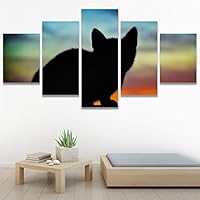 SIGNWIN 5 Panel Canvas Wall Art Modern Art Animals Colorful Decorative Elements Multicolor Photography Silhouette for Home Decorations Ready to Hang - 60