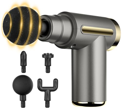 Cotsoco Mini Pistola de masaje, Pistola de masaje muscular, Masajeador de percusión muscular con 4 cabezales de masaje, Pistola masajeadora para piernas, espalda, hombros y cuello, gran regalo Gris