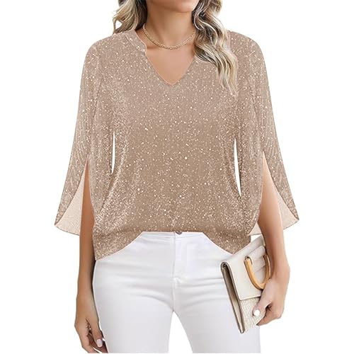Haut Paillettes Femme Soirée Blouse Femme Chic Et Élégant Party Club Tee Shirt Reveillon Débardeur Tenue Fete Transparent Chemise Casual Loose Top Sexy Carnaval Haut...