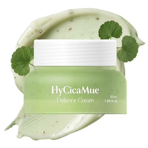 Image of HyCicaMue Defence Cream, Calming Korean Moisturizer for Sensitive Skin, Redness Relief, Summer Sebum Control, Lightweight Hydrating, Cica Vegan Mucin Barrier Repair, Face Cream, 1.69 fl.oz