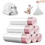 WANDGU Mülltüten mit Tragegriff: 6 Rollen Katzentoilettenbeutel, Katzenstreutasche Katzenklo Nachfüllbeutel für Wechsel Katzenstreu, 90 Stück Langlebige Selbstreinigende Katzentoilette, Rosa