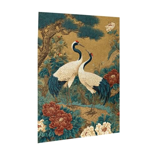 Puzzle de 500 piezas para adultos – Rompecabezas premium de grullas elegantes y flores de peonía, colorido y desafiante, actividad familiar y regalo para mujeres y abuelas miniatura 2