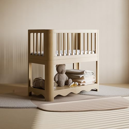 Image of Storkcraft Casablanca 3-in-1 Convertible Bassinet, Driftwood | GREENGUARD Gold Certified Wood Baby Bassinet, Includes Water-Resistant Mattress, Converts to Toy Box and Bookcase, Newborn