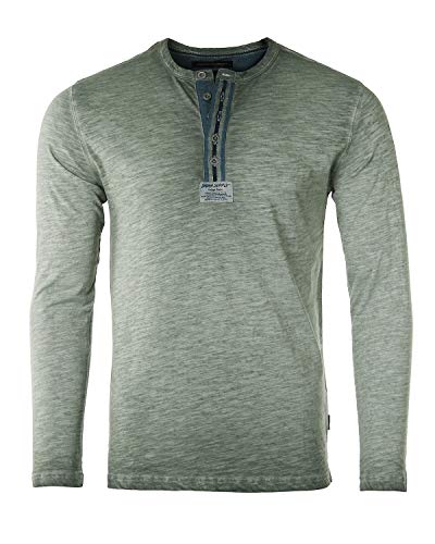 ZIMEGO Mens Casual Slim Fit Color Dye Long Sleeve Henley Fashion Athletic Shirt Military Green