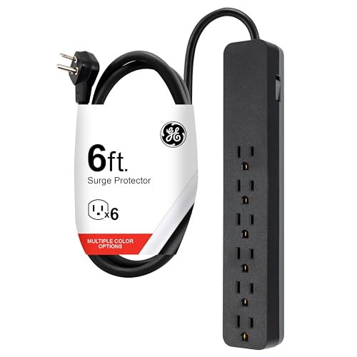 GE 6-Outlet Surge Protector, 6 Ft Extension Cord, 1080 Joules, Power Strip, Flat Plug, Integrated...