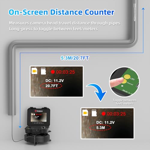 Image of Sanyipace Sewer Camera 100FT /30M, Self-Leveling Drain Camera | DVR with Speaker, 1080P Pipe Camera, Distance Counter, 32GB Card, 5mm /0.2-inch Cable, Scope Camera for Plumbing Inspection