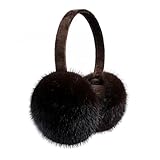 BOONJOVIA Unisex Real Mink Fur Earmuffs With Velvet Band Mens Womens Foldable Ear Warmer-Luxury Winter Fashion (Coffee Brown)