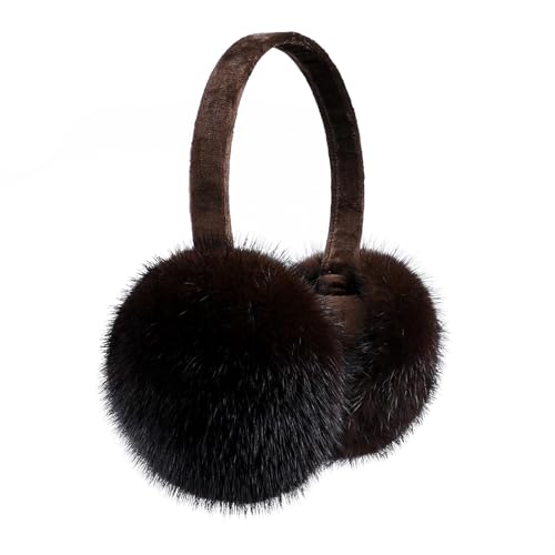 BOONJOVIA Unisex Real Mink Fur Earmuffs With Velvet Band Mens Womens Foldable Ear Warmer-Luxury Winter Fashion (Coffee Brown)