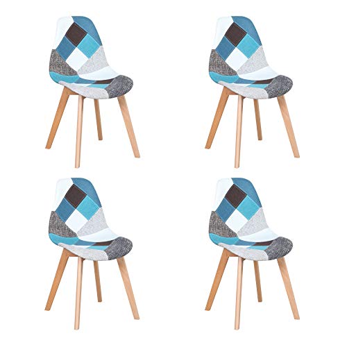 Uderkiny Juego de 4 sillas Silla de Comedor de Retazos Silla de Estilo nórdico para Cocina Comedor Sala de Estar y Restaurante (Azul)