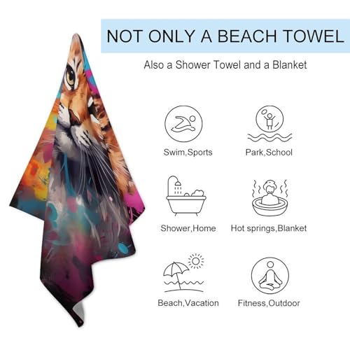 Serviette de plage sans sable et légère imprimé chat coloré pour le spa