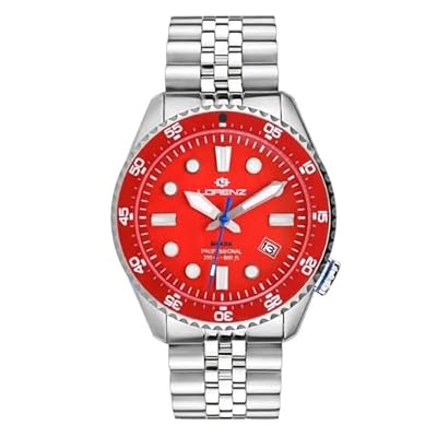 Lorenz Shark V 030255RD - Orologio Sportivo da uomo automatico- Orologio con cinturino in Acciaio Subacqueo Professionale Fino a 200 metri - Box con cinturino in gomma di ricambio