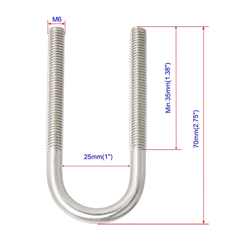 Image of Round U-Bolts 0.98 inch(25mm) Inner Width M6 Thread 304 Stainless Steel Silver with Plates Nuts Flat Washers for Car /RV /Trailer Bumper, 2Pcs