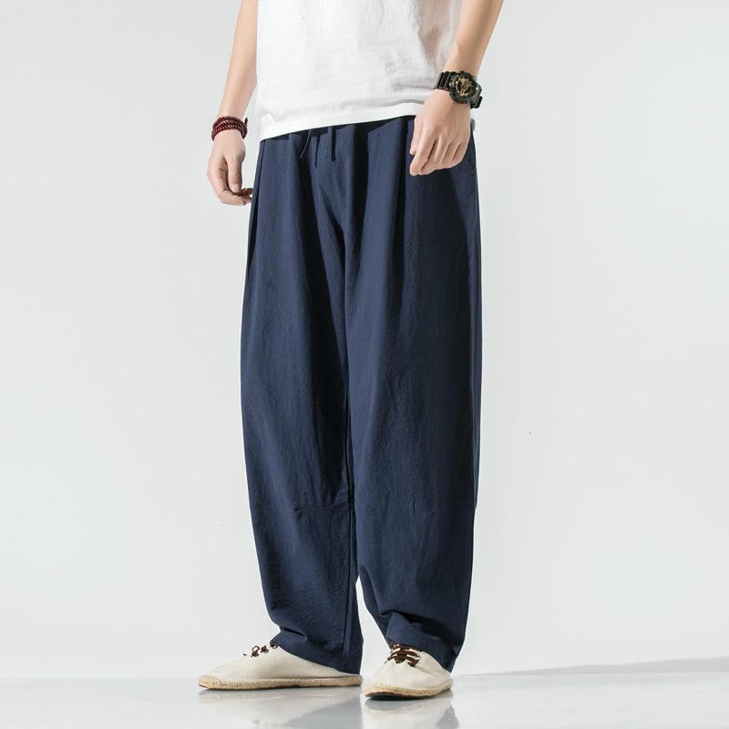Men's Summer Chinese Style Tang Suit Cotton Linen Loose Lantern Straight Casual Long Pants3