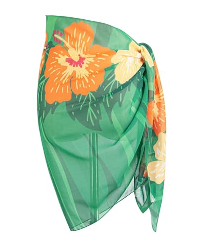 Girls Green Floral Chiffon Sarong Swimsuit Cover Up - Beach Wrap Bathing Suit CoverUp,One Size