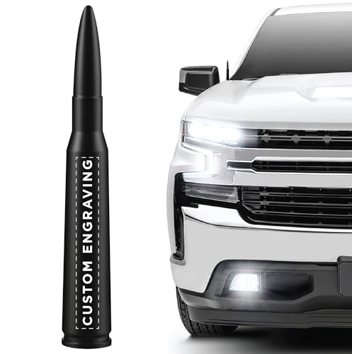 EcoAuto Badass 50 Cal Bullet Antenna®–Personalized & Custom Engraved | Fits Chevy Silverado & GMC Sierra Trucks | Anti-Theft, Carwash Safe | Ditch The Whip & Upgrade Your Truck!