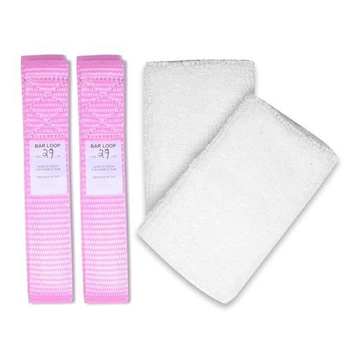 Gymnastics Bar Loop Straps - Durable Nylon Training Loops for Bars | Comfortable Grip Assistant | Secure Heavy- Duty Material | Cotton Wristbands Included. (Pink 28 CM)
