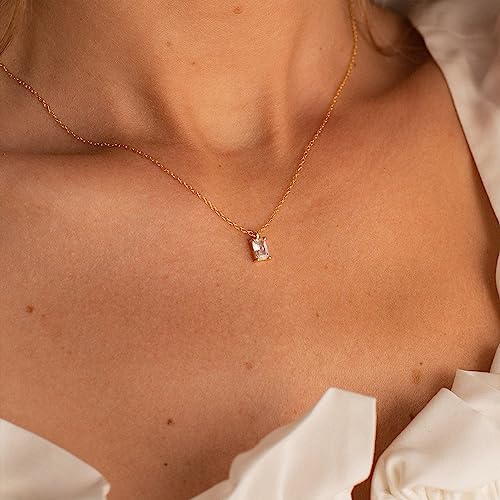 Klenai Dainty Gold Necklace For Women, 14K Gold Plated Cubic Zirconia Pendant Necklace Cute Simple Gold Diamond Necklaces For Women Gold Choker Necklaces For Women Girls #TOP1