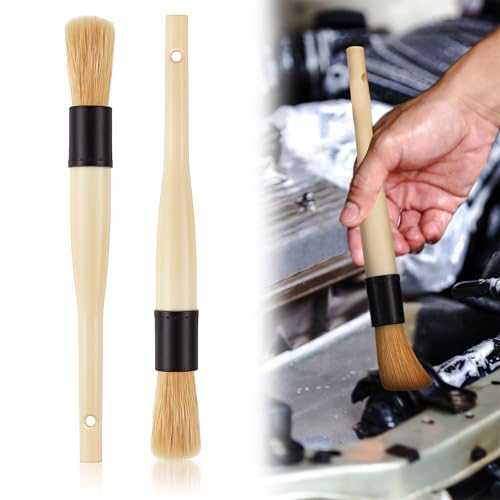 Patelai 2 Pack of Parts Cleaning Brush Home and Auto Use Parts Cleaner for Cleaning Auto Engine Small Motors Car Detailing Wheels Boats Air Vents Machinery (Beige)