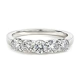 Anillo de oro de 18 quilates, alianzas para mujer, 5 piedras con moissanite 750, oro blanco, talla 49 (15,6)