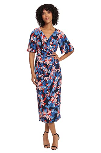 Image of Maggy London Women's Maggy London Women's Dresses Short Flutter Sleeve Faux Wrap Midi Dress