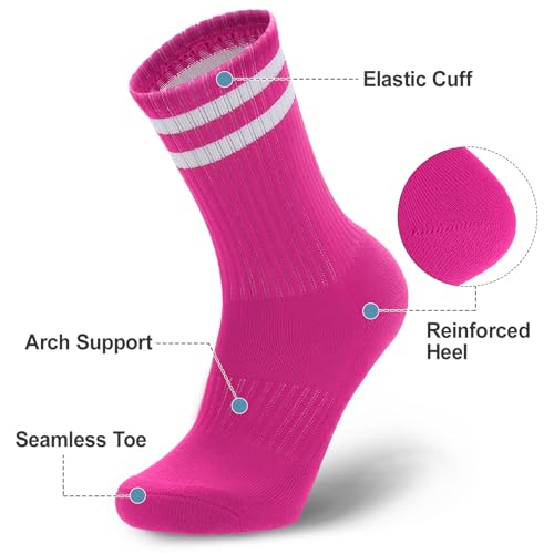 Image of Ultrafun 5 Pairs Striped Crew Socks Cotton Cushioned Athletic Sports Running Socks for Men Women Teens