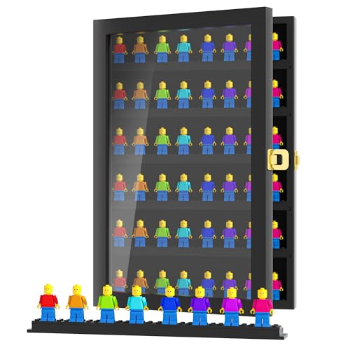 6 Layers Minifigure Display Case for Lego Building Wall Display Cabinet Showcase for Small Miniature Collectibles Mini Brands Wall-Mounted Display Case with Lockable Door Black Finish Frame