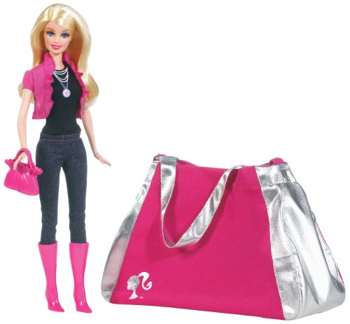 Barbie Year 2009 A Fashion Fairytale Series 12 Inch Doll Giftset (T2575) - Barbie with Black Top, Pink Half-Jacket, Glittering Blue Pants, Pink Purse and Pink Boots Plus Bag (Just Like Barbie's in the Movie) For You
