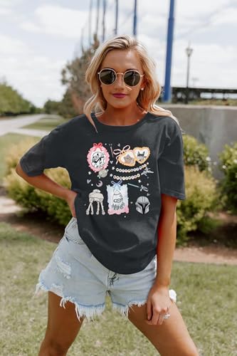 Image of FRYAID Women May The Power Be with You Graphic T Shirt Short Sleeve Casual Tops Summer Fun Vacation Shirt Soft Casual Fit