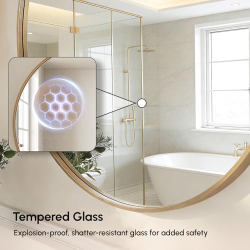Image of USHOWER 30 Inch Gold Round Bathroom Mirror for Over Sink | Circle Mirror with Metal Frame, Wall Mirror for Vanity, Entryway, Living Room, Hallway and Bedroom Decor