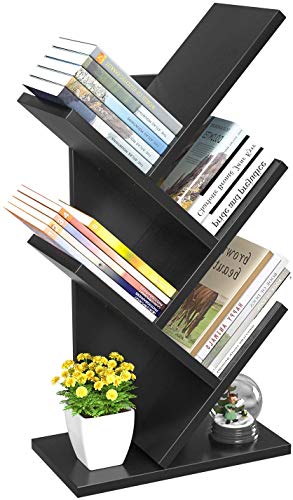 LZYMSZ Tree Bookshelf, 4-Tier Floor Standing Bookcase, Free-Standing Book Holder Organizer, Book, CD, Albums,Files Holder, Display Storage Rack for Home, Office (Black)