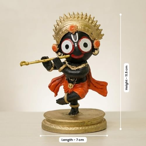 Image of VAMA Siddh Lord Jagannath Idol 4.5 Inch - Premium Hand Painted Flute Jagannath Murti for Home, Temple, Office Desk & Car Dashboard | Resin Puri Jagannath Decorative Idol for Gifting & Spiritual Decor