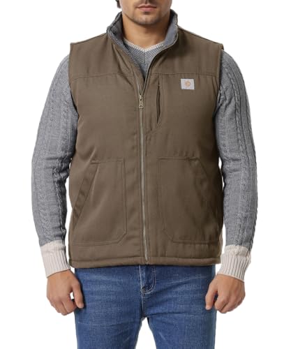 Image of Men's Loose Fit Workwear Vest Fleece-Lined Waterproof Mock-Neck Vest