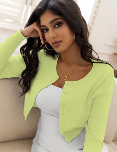 Image of Cropped Cardigan Sweaters for Women Crew Neck Knit Bolero Shrugs | Lightweight Long Sleeve short crop Cardigans for Dress, Knit, Button Down, Open Front