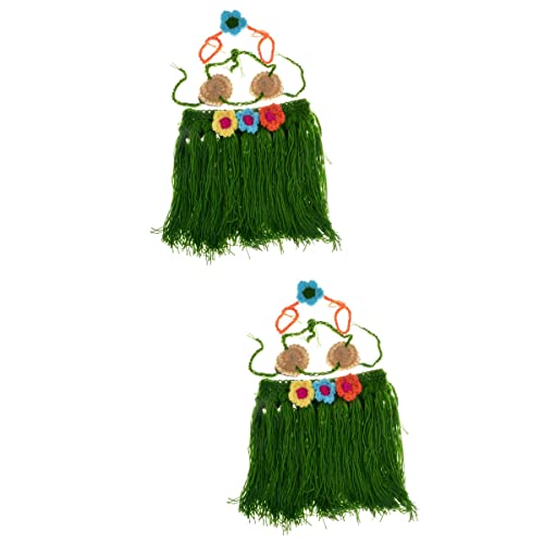 Sosoport 6 Pieces Girls Handmade Crochet Knit Hula Costume Set Photography Props (Skirt With Flowers) #TOP2