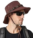 Sommer Strandhut wasserdichte UV-Mütze für Männer Eimer Faltbarer Hut mit atmungsaktivem Mesh Garten Wandern Boonie Hut mit verstellbarem Kinnriemen Kaffee